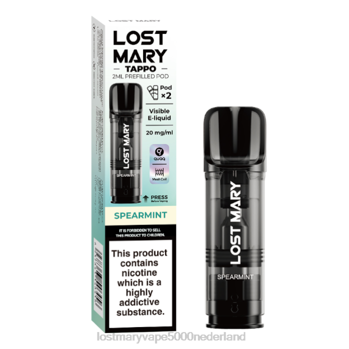 RV0V176 - LOST MARY vape bestellen groene munt LOST MARY Tappo voorgevulde peulen - 20 mg - 2 stuks