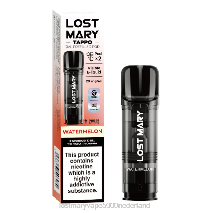 RV0V177 - LOST MARY vape 5000 Nederland watermeloen LOST MARY Tappo voorgevulde peulen - 20 mg - 2 stuks