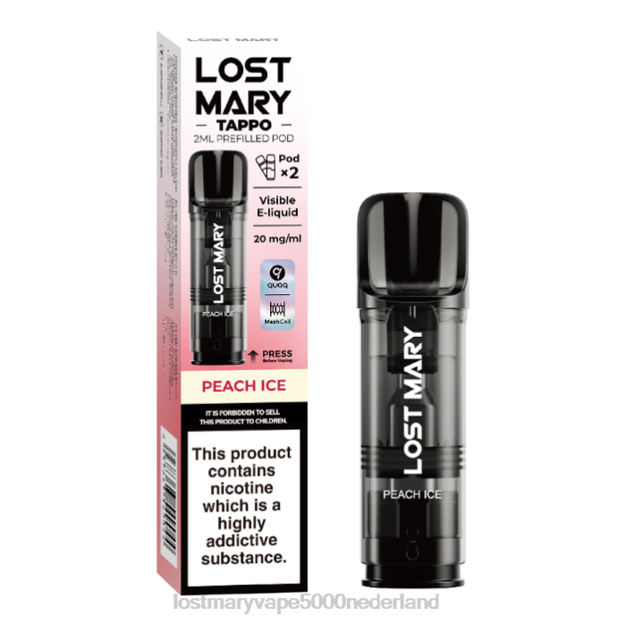RV0V180 - LOST MARY vape Nederland kopen perzik ijs LOST MARY Tappo voorgevulde peulen - 20 mg - 2 stuks