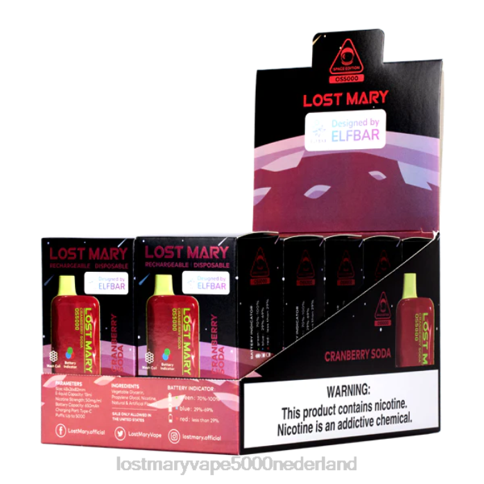 RV0V27 - LOST MARY vape 5000 Nederland cranberry frisdrank LOST MARY OS5000