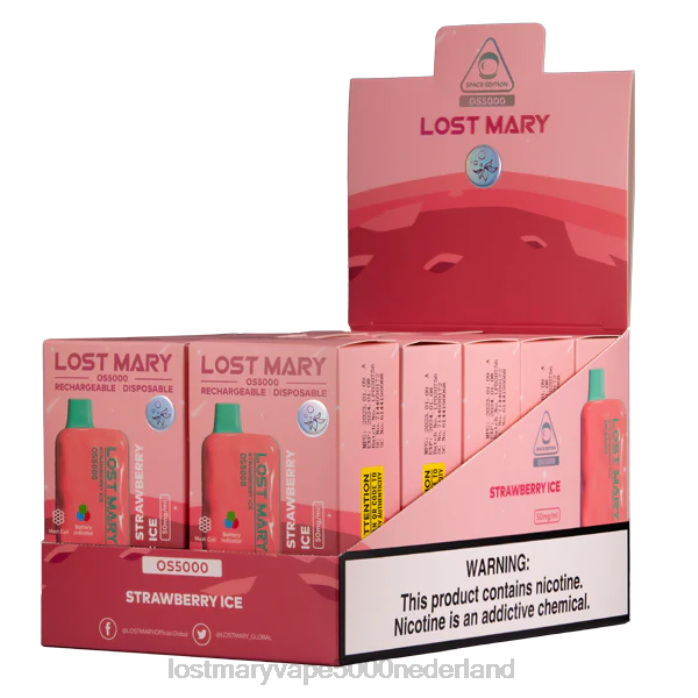 RV0V67 - LOST MARY vape 5000 Nederland aardbeien ijs LOST MARY OS5000